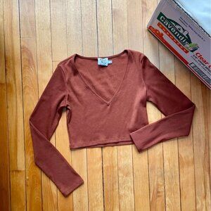 Princess Polly Rust Ribbed Long Sleeve Crop Top – Size 8